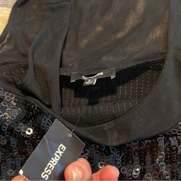 NWT,Express, Sexy Sheer Upper, Fun Shimmering Sequins, Noir, Lightweight, Size S - Picture 9 of 15